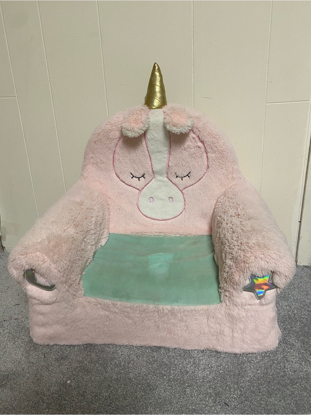Plush Pink Unicorn Kids Chair with Mint Seat